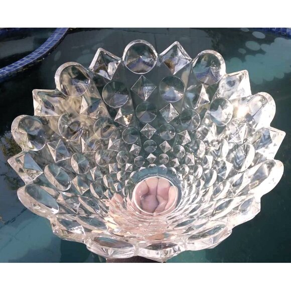 Stunning VTG Studio Nova Diamond & Circle Thick Cut Crystal Glass Designer Bowl